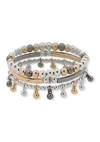 Tri-Tone Beaded Stretch Bracelet Set