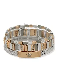 Crystal Star Tri-Tone Beaded Stretch Bracelet Set