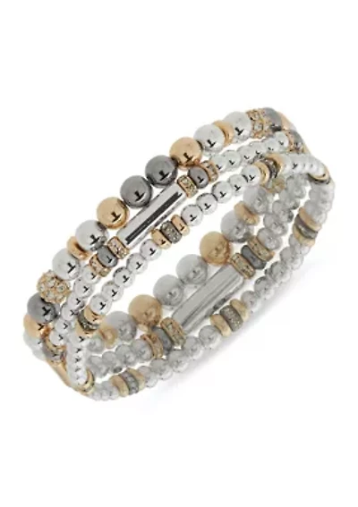 Beaded Tri Tone Pave Bracelet set