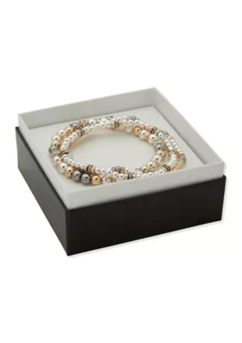 Beaded Tri Tone Pave Bracelet set