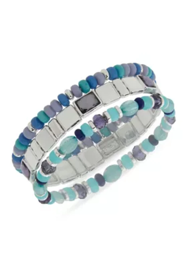 Blue Beaded Stretch Bracelet Set