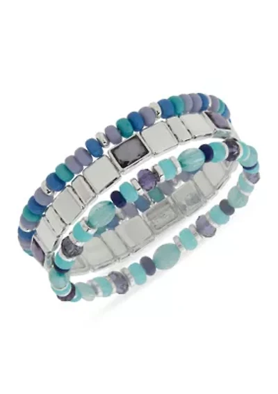 Blue Beaded Stretch Bracelet Set
