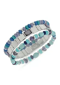 Blue Beaded Stretch Bracelet Set