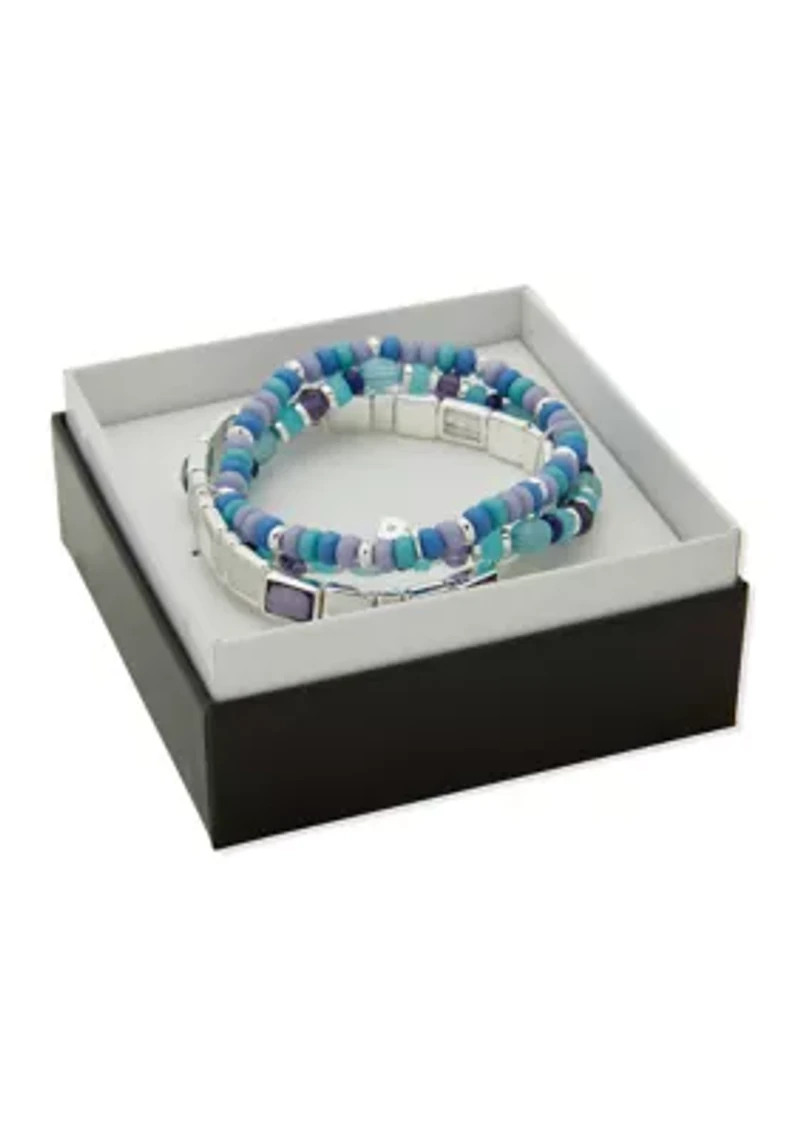 Blue Beaded Stretch Bracelet Set