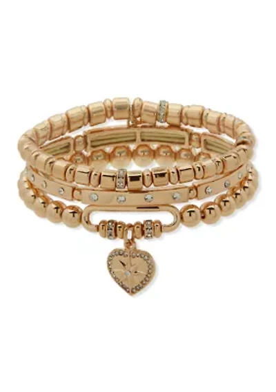 Crystal Heart Charm Bracelet Set
