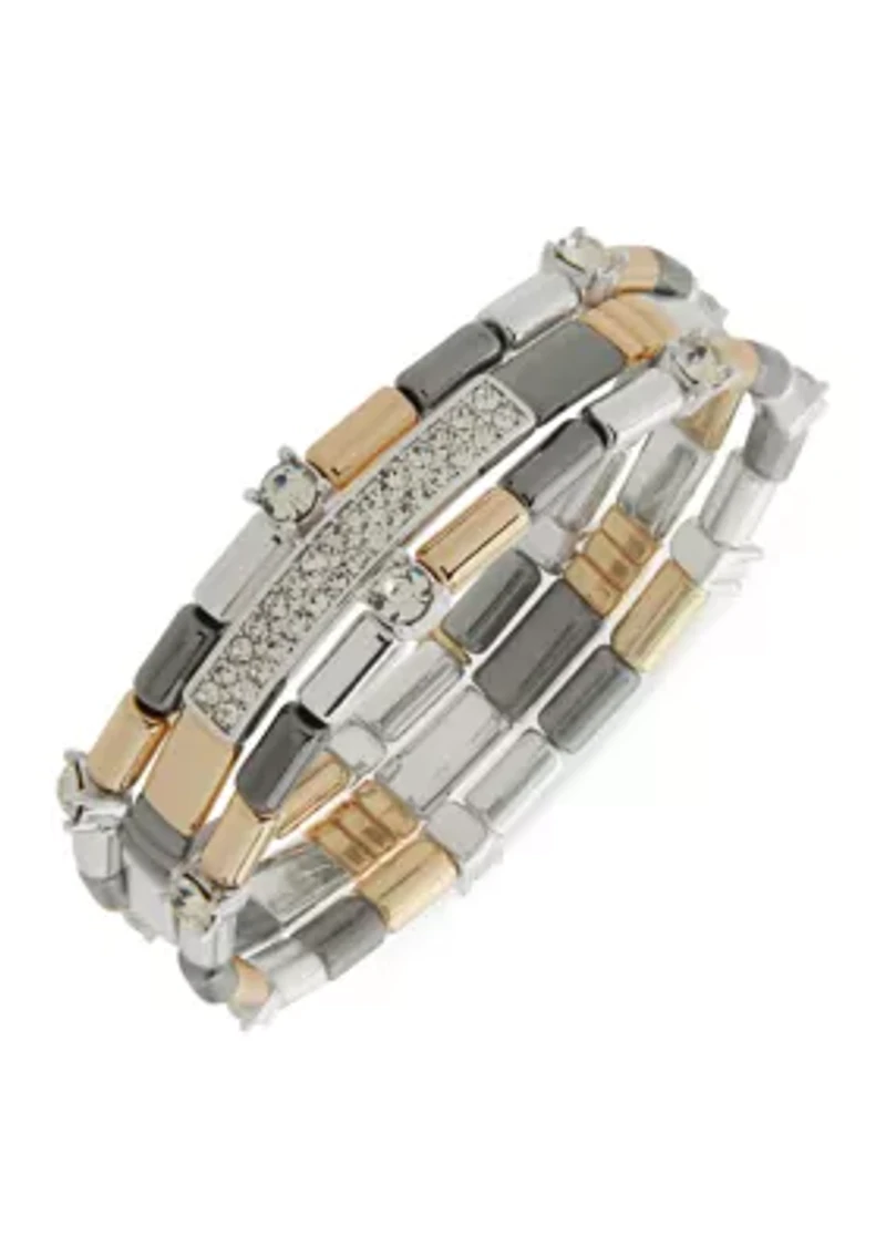 Tri Tone Crystal Bracelet Set