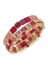 Pink Multi Row Beaded Stretch Bracelet
