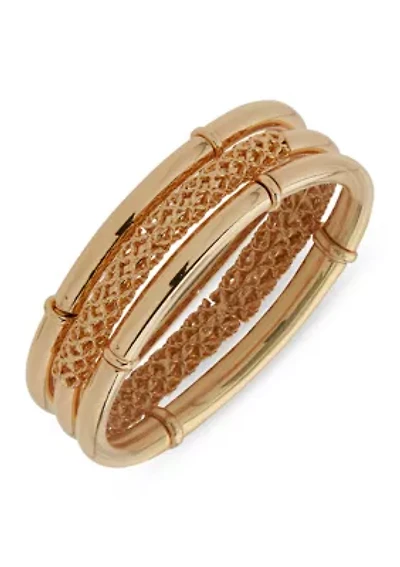  Chain Detail Gold Tone Stretch Bracelet Set