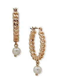 Gold Tone 22 Millimeter Pearl Link Earrings