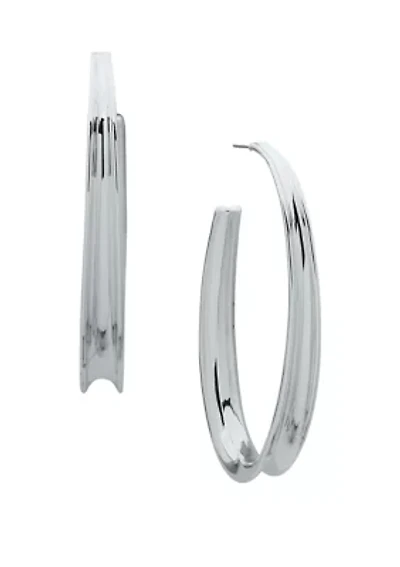 Silver Tone 68 Millimeter Convex Oval Hoop Earrings