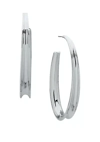 Silver Tone 68 Millimeter Convex Oval Hoop Earrings
