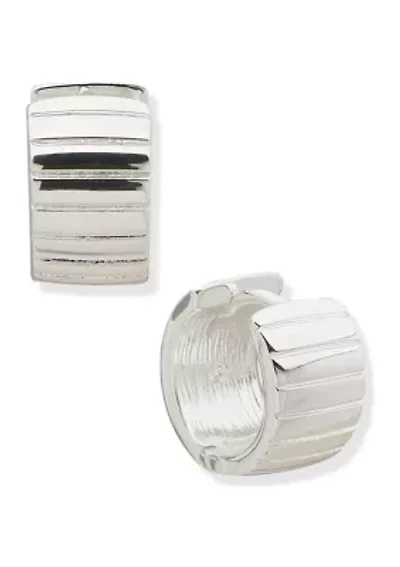 Silver Tone 13 Millimeter Wide Huggie Earrings