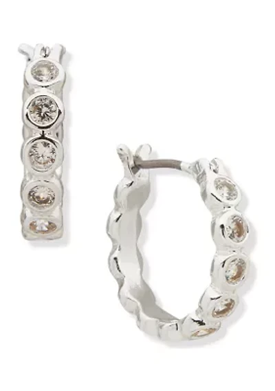 Silver Tone 15 Millimeter Crystal Clickit Hoop Earrings