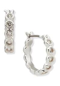Silver Tone 15 Millimeter Crystal Clickit Hoop Earrings
