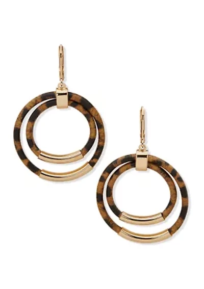 Gold Tone Brown Double ring Orbital Earrings