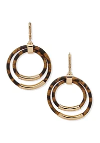 Gold Tone Brown Double ring Orbital Earrings