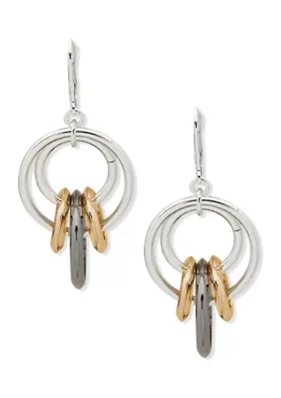 Tri Tone Link Drop Lever Back Earrings
