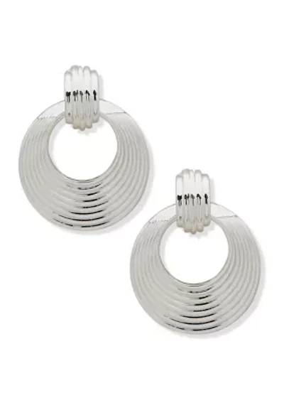Silver Tone Twisted Doorknocker Earrings