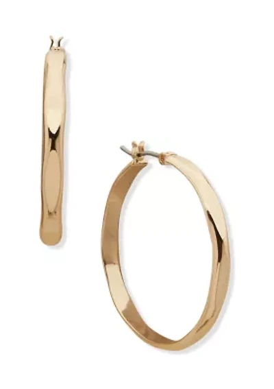 Metal Tone 33 Millimeter Flat Wavy Hoop Earrings