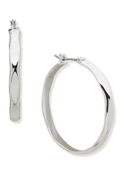 Metal Tone 33 Millimeter Flat Wavy Hoop Earrings