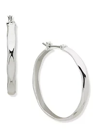 Metal Tone 33 Millimeter Flat Wavy Hoop Earrings