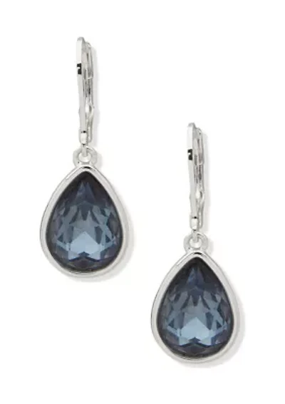 Silver Tone Denim Blue Stone Drop Earrings