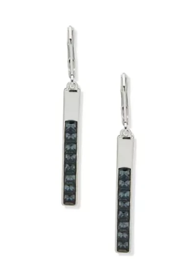 Silver Tone Denim Blue Bar Drop Lever Back Earrings