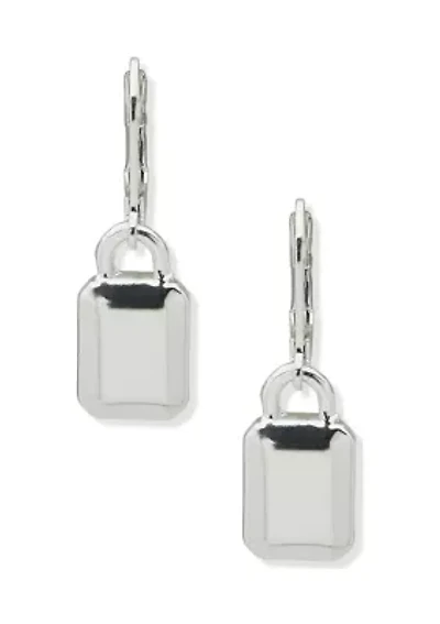 Silver Tone Padlock Lever  Back Earrings