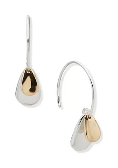 Two Tone Pear Drop Threader Earrings