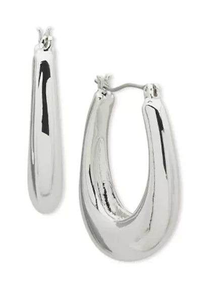 Silver Tone Puffy Click Top Hoop Earrings