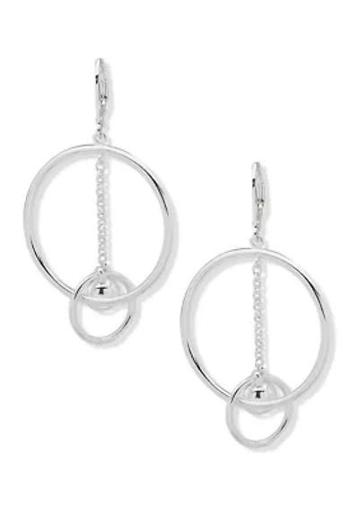 Silver Tone Ball and Ring Orbital Lever Back Earrings