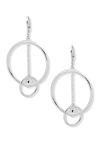 Silver Tone Ball and Ring Orbital Lever Back Earrings