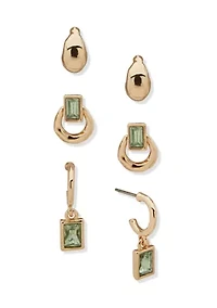 Gold Tone Green Organic Trio Earrings Set