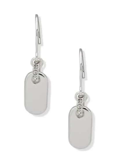 Silver Tone  Crystal Tag Drop Fishhook Earrings
