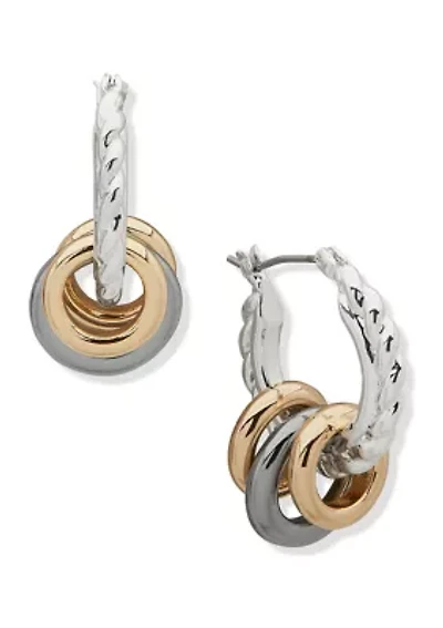 Tri Tone Multi Hoop Click Top Earrings