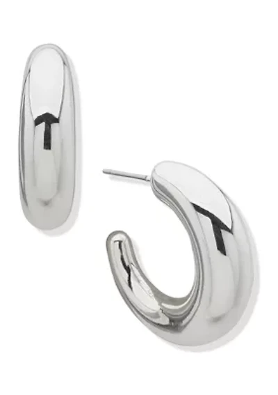 Silver Tone 29 Millimeter Puffy Tapered Hoop Earrings