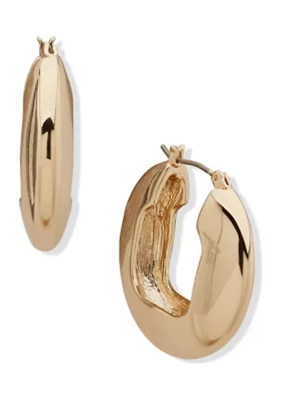 Gold Tone 30 Millimeter Puffy Hoop Earrings
