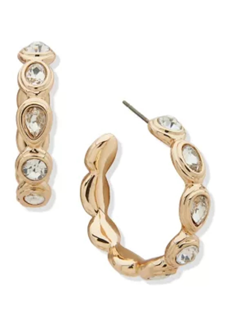 Gold Tone Crystal 34 Millimeter Stone C Hoop Earrings