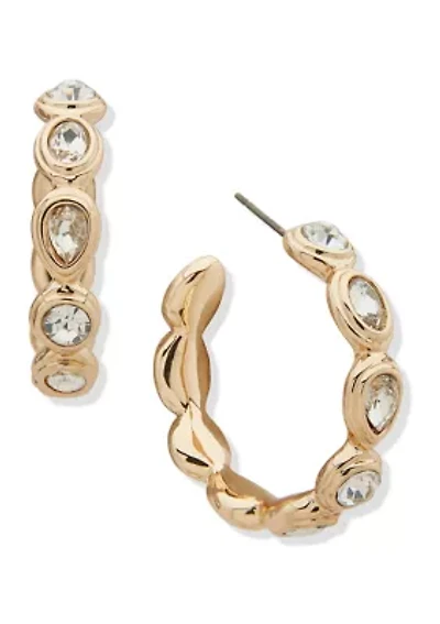 Gold Tone Crystal 34 Millimeter Stone C Hoop Earrings