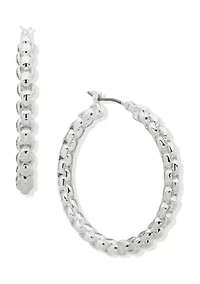 Silver Tone 39 Millimeter Chain Hoop Earrings