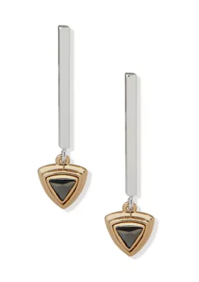 Tri Tone Linear Drop Post Earrings