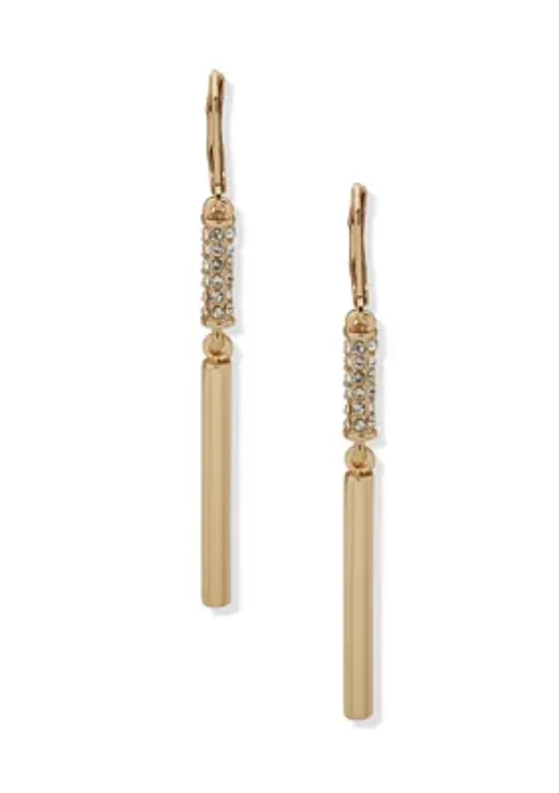 Gold Tone Pavé Linear Lever Back Earrings