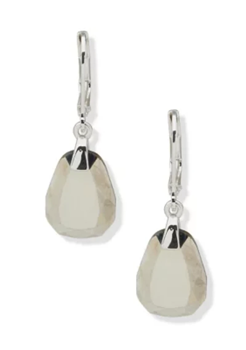 Silver Tone Stone Drop Lever Back Earrings