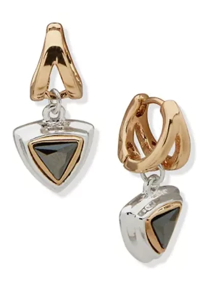 Tri Tone 12 Millimeter Drop Hoop Earrings