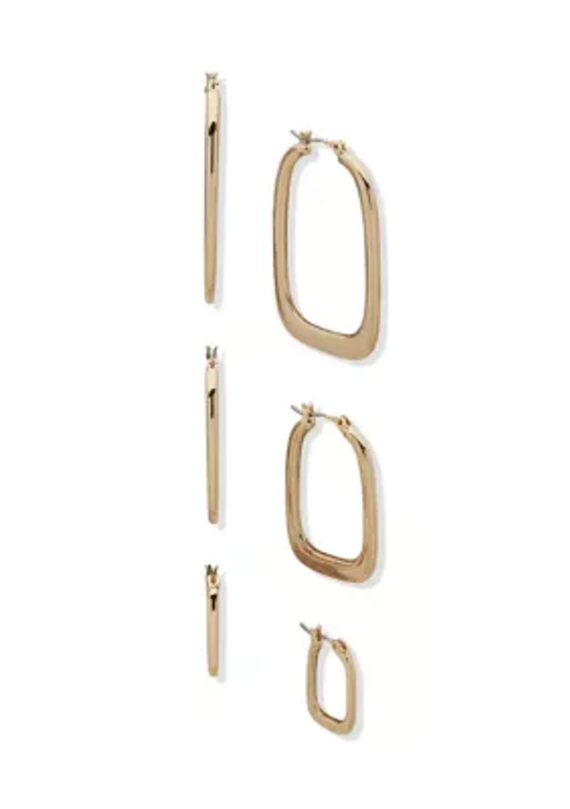 Trio Squared Hoop Earrings Set