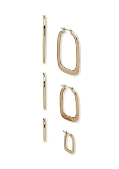 Trio Squared Hoop Earrings Set