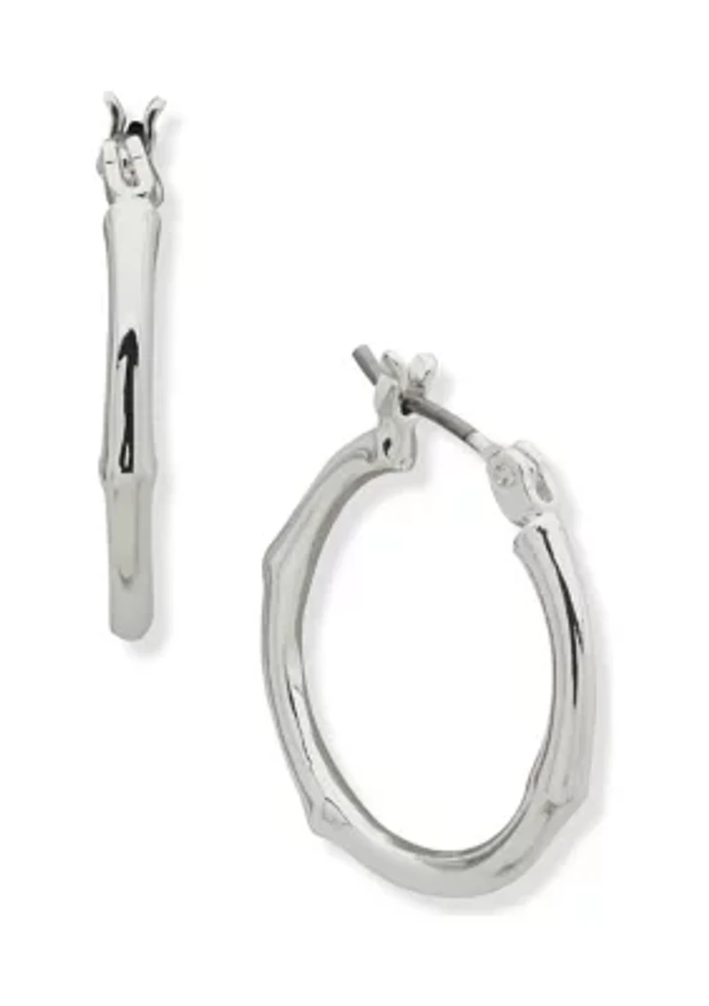 Silver Tone 20 Millimeter Small Bamboo Hoop Earrings