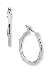 Silver Tone 20 Millimeter Small Bamboo Hoop Earrings