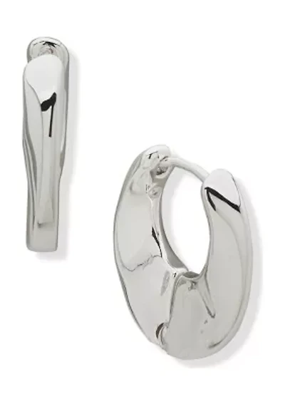 Silver Tone 21 Millimeter Molten Huggie Hoop Earrings