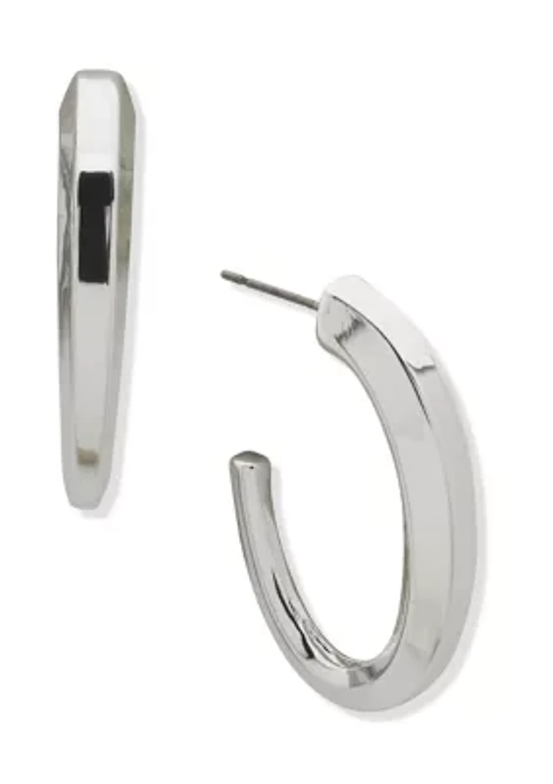 Silver Tone 39 Millimeter Beveled Hoop Earrings